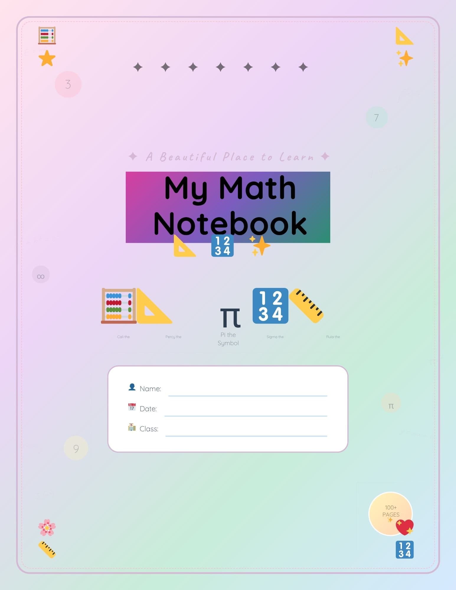 Customisable Maths digital notebook