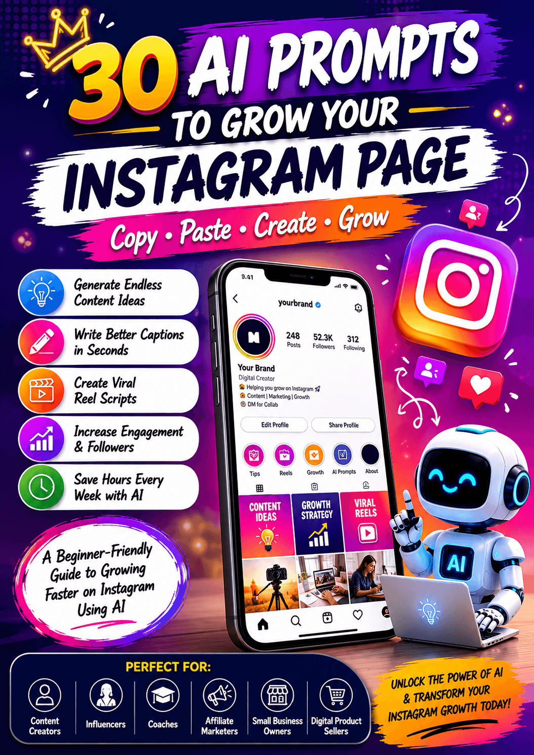 30 AI PROMPTS TO GROW YOUR INSTAGRAM PAGE