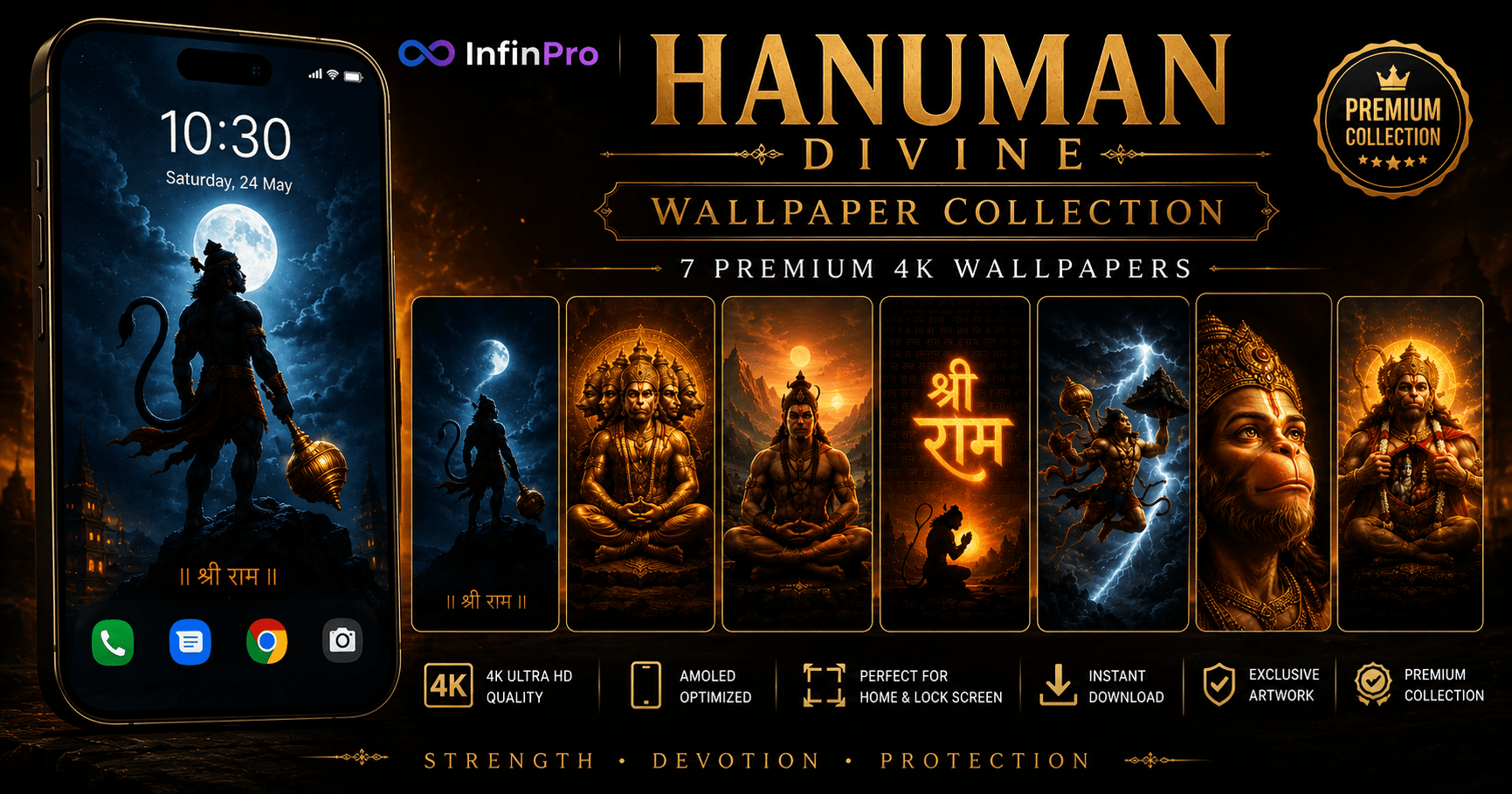 Hanuman Divine Wallpapers – Premium 4K AMOLED Collection (7 Wallpapers)